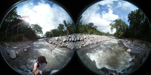 Nazifi experiments with a 360-degree camera at a river near the remote village of Longo Mai, Costa Rica. Nazifi experiments with a 360-degree camera at a river near the remote village of Longo Mai, Costa Rica.